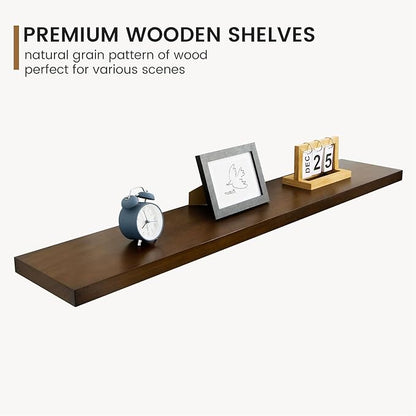 48 Inch Floating Shelf for Fireplace Mantel - 8 Inch Deep Rustic Solid Pine Wood Wall Shelf - Farmhouse Style Shelf with Heavy-Duty Metal Brackets - 48"W x 8"D - American Walnut, Set of 1