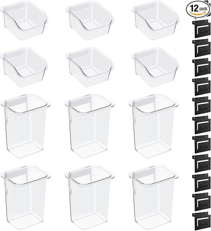 12 Packs Slatwall Accessories,Includes 6 Packs of Slatwall Boxes and 6 Packs of Slatwall Cups,Slatwall Containers Storage Organizer for Craft Garage Tool Storage Room Panel (Transparent)