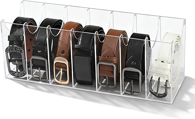 HZJYW Belt Organizer Rack 7-Grid Acrylic Transparent Belt Box for Men's and Women's Home use Transparent Wardrobe tie and Bow Display Cabinet with Storage Container for Drawers and wardrobes