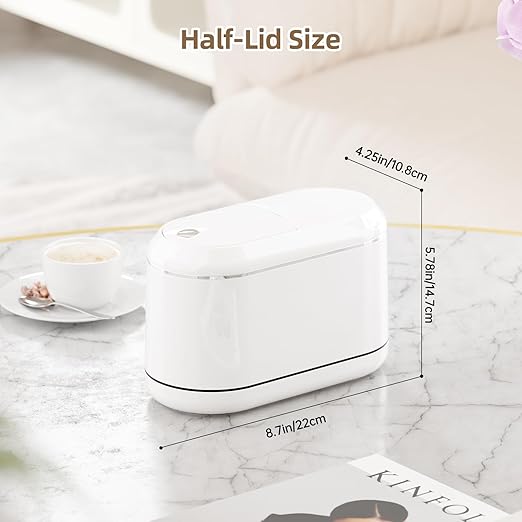 Mini Trash Can for Desk with 5 Rolls of Trash Bags, Small Press-Top Countertop Garbage Bin, Removable Waste Basket for Bedroom, Vanity, Coffee Table, Kitchen (White Half-Lid)