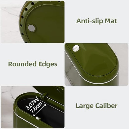 Mini Trash Can for Desk with 5 Rolls of Trash Bags, Small Press-Top Countertop Garbage Bin, Removable Waste Basket for Bedroom, Vanity, Coffee Table, Kitchen (Green Full-Lid)