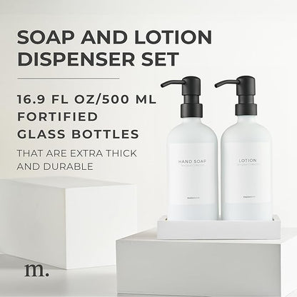 MaisoNovo Soap Dispenser 3-Piece Set | 16.9oz White Bottles with Black Stainless Steel Pump Core