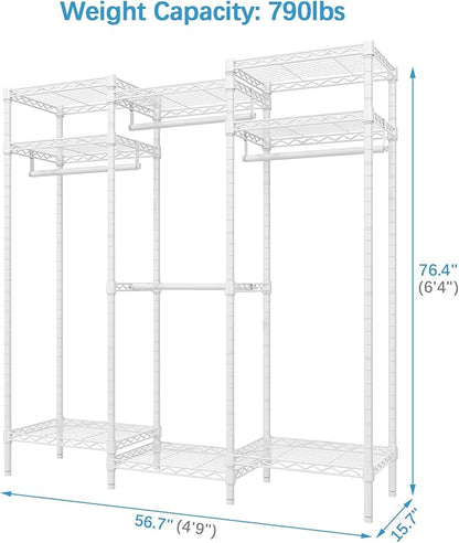 VIPEK V5i Garment Rack Bedroom Armoires Freestanding Closet Organizer, Portable Wardrobe Closet Heavy Duty Clothing Rack with 8 Adjustable Shelves& 4 Hang Rods, 56.7" Lx15.7 Wx76.4 H, White (Medium)