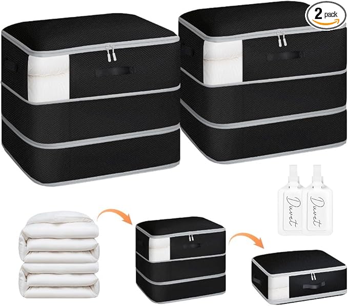 Homsorout 2 Pack Compression Storage Bags - 110L Large Capacity Comforter Storage Bag, 3-Layer Washable Ultra Space Saving Self Compression Organizer Space Bags for Blanket, Sweater, Sheet, Black