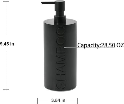 Indecor Home Matte Black Shampoo Dispenser Modern Refillable Pump Bottle with Embossed Text, Durable Resin Construction for Bathroom and Kitchen
