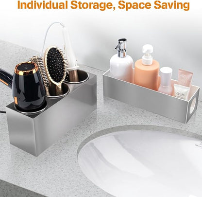 GFWARE Hair Tool Organizer - Bathroom Vanity Organizers and Storage, Hair Styling Accessories Hot Tools Organizer Hair Dryer, Blow Dryer, Curling Iron, Flat Iron, Hair Straightener, Silver