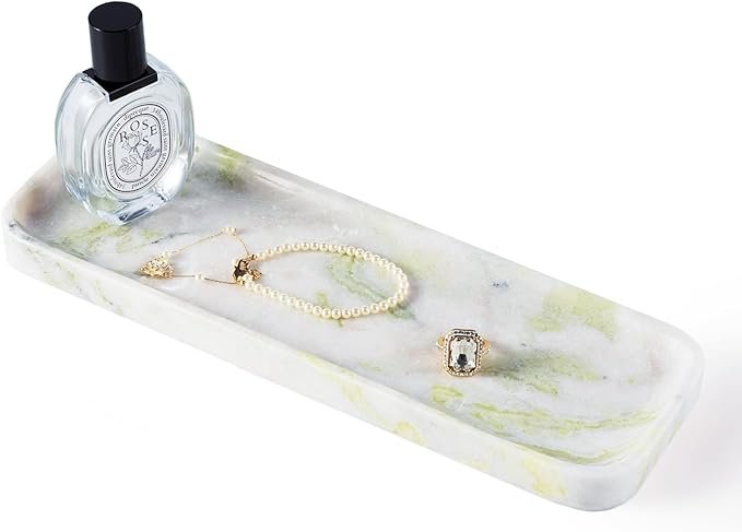 Koville Marble Tray, 12"x4" Marble Vanity Tray for Bathroom Kitchen Countertop Sink, Natural Stone Tray for Home Decor, Decorative Rectangular Narrow Catchall Tray for Jewelry Perfume
