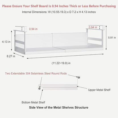 Expandable Under Cabinet Shelf Organizer with 0.94-Inch Thick Clips, Heavy Duty Extendable Under Shelf Storage Basket for Pantry or Laundry Room, White, 1 Pack, Interior: 4.13" H x 7.2" D