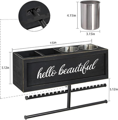 Ronjnndc Rustic Hair Dryer Holder Wall Mounted,Hair Styling Tools & Accessories Organizer,Bathroom Supplies & hot Tools vanities Organizer Caddy,for Storage Flat Iron,Blow Dryer,Curling Iron,Towel