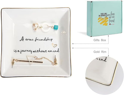 HOME SMILE Friends Gifts for Women Her Ring Trinket Dish Jewerly Tray-A True Friendship is a Journey Without an end-Birthday Gifts for Friends Female