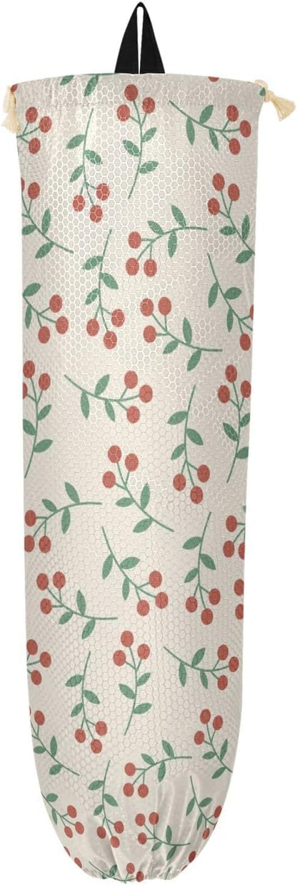 2 PCS Red Berry Plastic Bag Holder - Wall Mount Grocery Bag Holder, 22 x 9 Inch, Kitchen Closet Organizer