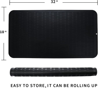 Silicone Dish Drying Mat for Multiple Usage,Easy clean,Eco-friendly,Heat-resistant Silicone Mat for Kitchen Counter or Sink,Refrigerator or Drawer Liner Black 4XL 32 inches x 18 inches