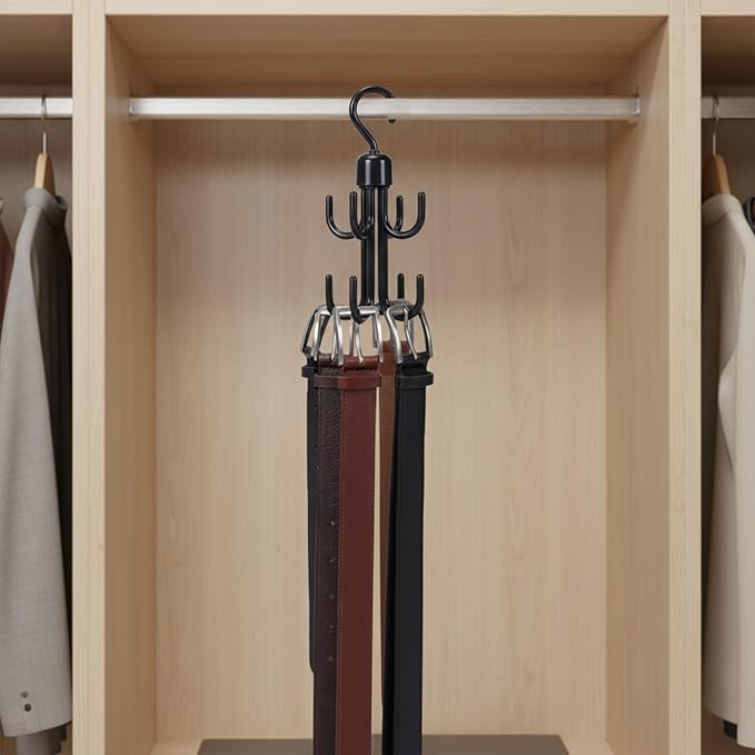 Lolytama 6Pcs Belt Hanger, Hanging Belt Holder for Closet,Rotating Belt Hooks for Hanging, Plastic Tie Hanger for Closet for Scarf,Bra,Tie Organizer