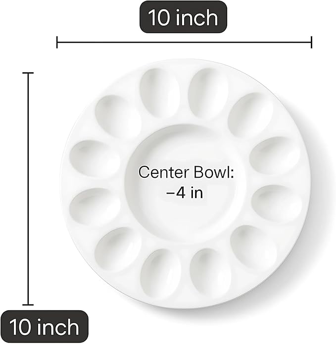 echomerx 10" White Ceramic Deviled Egg Serving Platters - 2 Round Ceramic Dishes, Trays Holds 12 Eggs ea. - Ideal for Easter Christmas Entertaining - 2-Pack