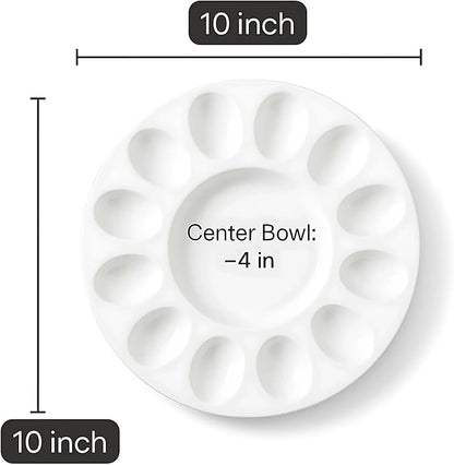 echomerx 10" White Ceramic Deviled Egg Serving Platters - 2 Round Ceramic Dishes, Trays Holds 12 Eggs ea. - Ideal for Easter Christmas Entertaining - 2-Pack
