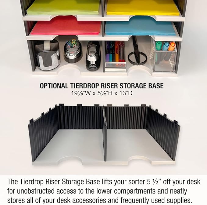 Ultimate Office TierDrop Desktop Organizer/Forms Sorter, 6-Compartments with Optional Add-On Tiers for Easy Expansion, Gray w/Black