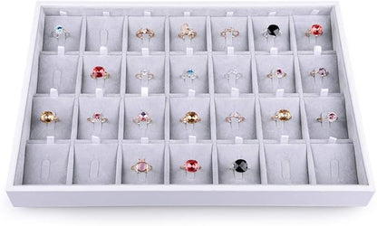 Oirlv 28 Region Ring Display Tray Stackable Jewelry Organizer Trays Leather Rings Storage Case
