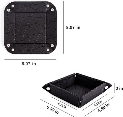 PU Leather Valet Tray for Mens and Women Catchall Tray for Keys,Watch,Jewelry Small Nightstand Bedside and Entry Table Tray Gift for Dad Husband (BlackChequer)