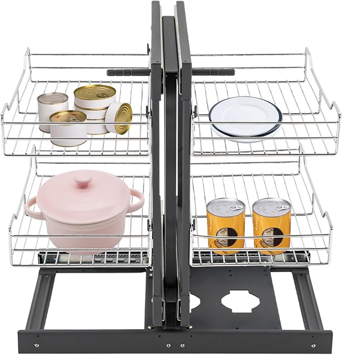 QIANMOON Kitchen Corner Cabinet Pull Out, Magic Corner Pull Out Open, 2 Tiers Swing Tray, Blind Corner Soft Close, for Place Pots and Pans, Containers, Spice Jars