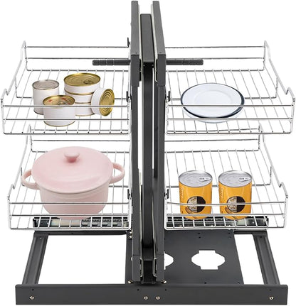 QIANMOON Kitchen Corner Cabinet Pull Out, Magic Corner Pull Out Open, 2 Tiers Swing Tray, Blind Corner Soft Close, for Place Pots and Pans, Containers, Spice Jars