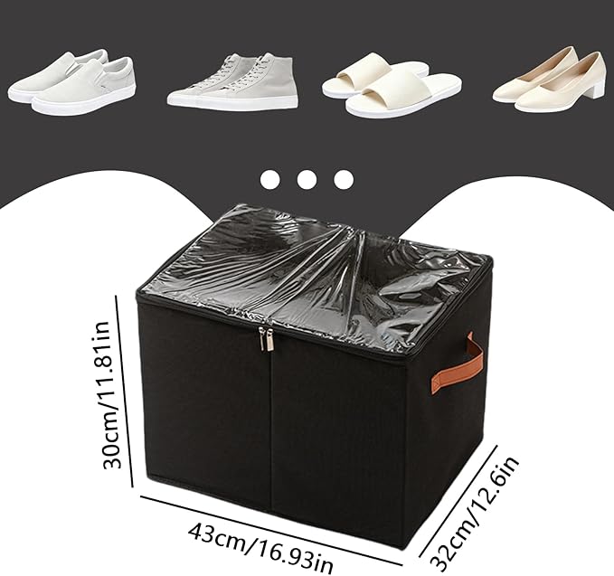 SLDYH Shoe Organizer for Closet, Tidy Up and Organize, Shoe Storage Easy to Store and Search, 12-20 Grid Fabric Shoe Box with Clear Cover (Black, 12 Grids)