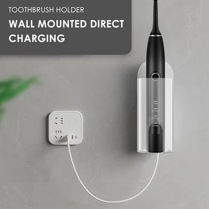 DODAMOUR 2 Pack Electric Toothbrush Holder Wall Mounted, Plastic Tooth Brush Holder with Charge Port, Self Adhesive Toothbrush Organizer for Bathroom (Clear)