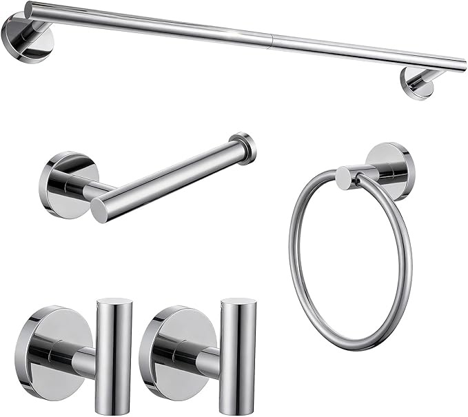 Brushed Nickel 5 Piece Bathroom Hardware Set, SUS304 Stainless Steel Lightweight 24 Inch Bath Towel Bar Set