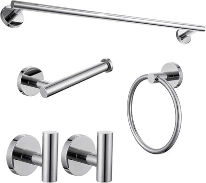 Brushed Nickel 5 Piece Bathroom Hardware Set, SUS304 Stainless Steel Lightweight 24 Inch Bath Towel Bar Set