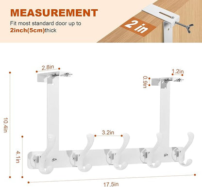 persevere Over The Door Hooks with Auto-Locking Design, Rustproof Multi-Functional Coat Rack, Bathroom Towel Holder, Space-Saving Door Hanging Organizer with 5 Hooks for Clothes and Towels (White)