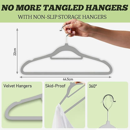 Velvet Hangers 30 Pack Felt Hangers Ultra Thin Non Slip Suit Adult Clothes Hangers 360° Swivel Hook Hanger Velvet Shoulder Notches for Closet Space Saving (Gray Velvet)