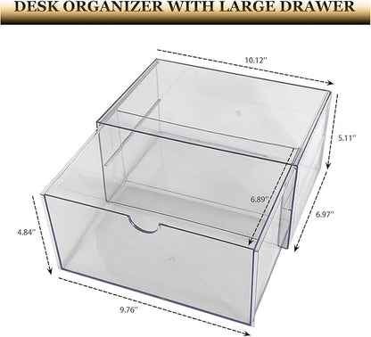 NINEWEEN Clear Desk Organizers and Accessories, 2 Pack Plastic Drawer Organizer for Office Supplies, Marker Pen, Art Crafts, Stationery, Coffee Pods, Stackable Home Storage (2 Drawers)