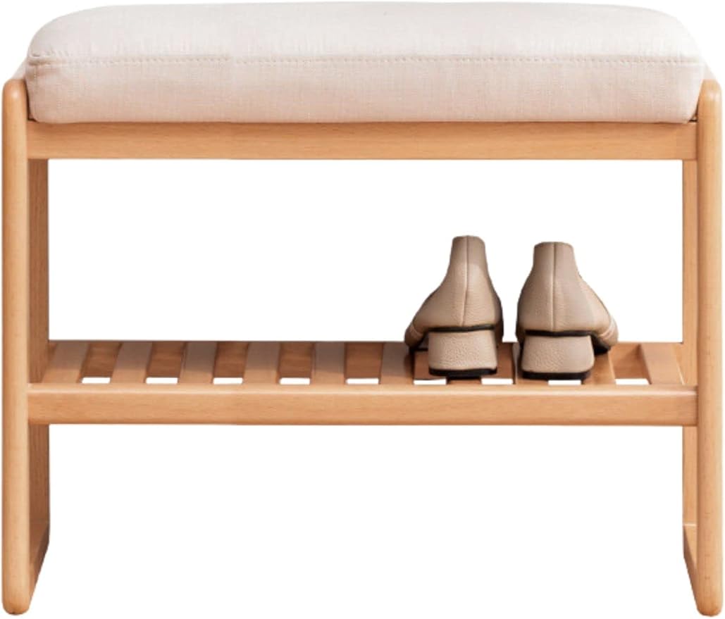 Shoe Bench with Cushion, Solid Wood Shoe Bench Fully Assembled, Modern Shoe Rack Bench for Entryway, Living Room, Bedroom, Hallway, 11.8" x 23.6" x 16.5", Natural