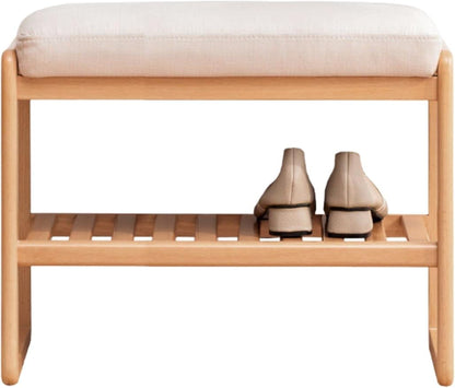 Shoe Bench with Cushion, Solid Wood Shoe Bench Fully Assembled, Modern Shoe Rack Bench for Entryway, Living Room, Bedroom, Hallway, 11.8" x 23.6" x 16.5", Natural