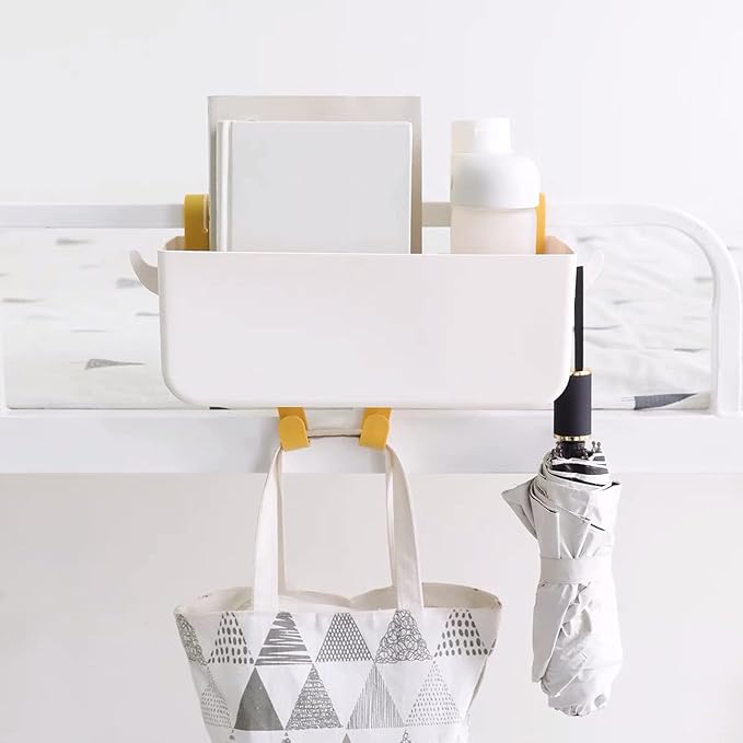 MEVOPHEE Bedside Hanging Caddy, Plastic Hanging Storage Shelf Holder Organizer for Phone Glasses Bottle Office Supplies in Dorm Room Bathroom Camper Rv - White (Caddy)