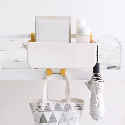 MEVOPHEE Bedside Hanging Caddy, Plastic Hanging Storage Shelf Holder Organizer for Phone Glasses Bottle Office Supplies in Dorm Room Bathroom Camper Rv - White (Caddy)