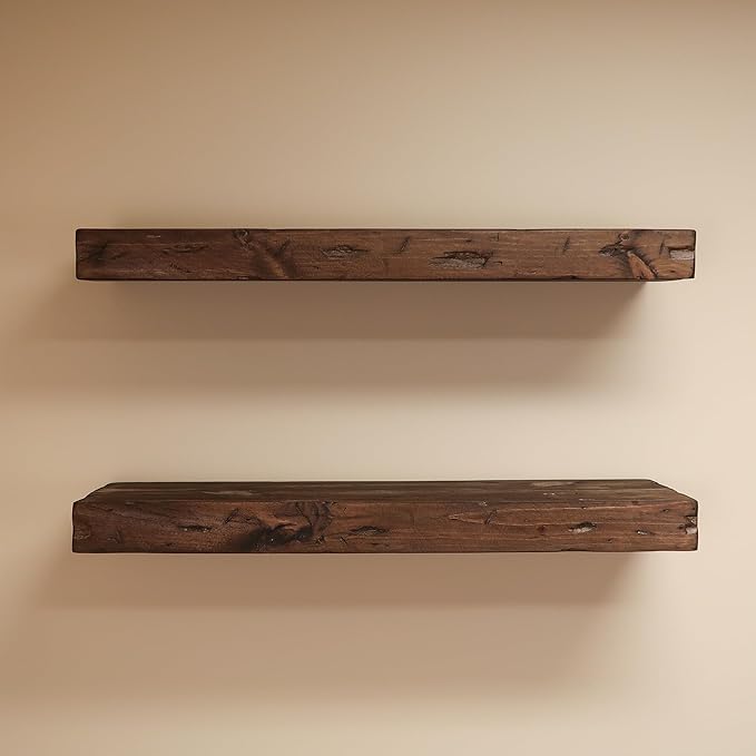 Urbandi Rustic Distressed Floating Shelves, Set of 2, Handmade Out of Pine Wood, 3 Inch Thick, Made in USA (Provincial, 48Lx3Hx8D)