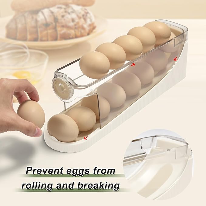 egg holder for fridge-Auto Rolling Fridge Egg Organizer,egg dispenser for refrigerator,Egg preservation rack,Egg Storage Rack for Kitchen,egg container refrigerator (white, 2tier)