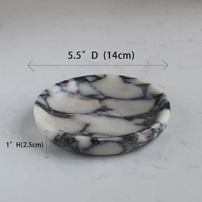 Nawgnail Natural Travertine Marble Jewelry Dish 5.5", Trinket Dish for Ring Earring, Gift for Woman Daugther(Calacatta Viola)