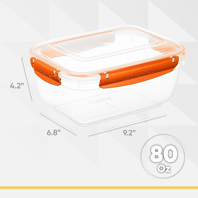 Superio Plastic Food Storage Containers with Airtight Lids, 8 Pack- 80 Oz, BPA Free, Leakproof, Stackable, Microwave, Dishwasher, Freezer Safe, Orange