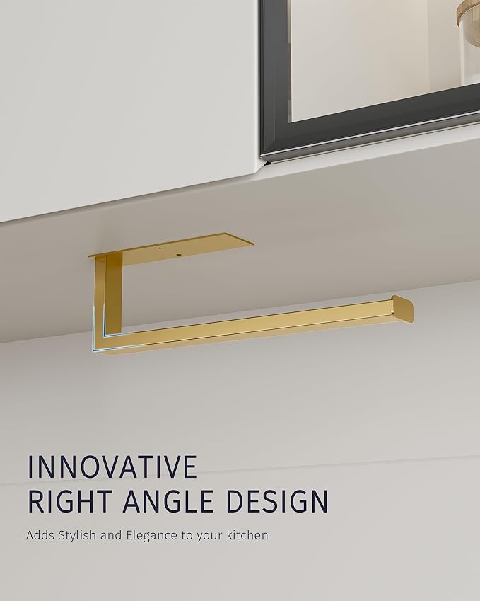Paper Towel Holder, SUS304 Stainless Steel Under Cabinet Paper Towel Bar, Self Adhesive or Wall Mount, Paper Towel Roll Rack for Kitchen and Bathroom (Brushed Gold)