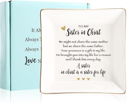 JOYIMARR Sister in Christ for Women Christmas Birthday Ring jewelry Dish-Christian Religious Faith Gifts for Friends Bestie Friendship-A Sister in Christ is Sister in life