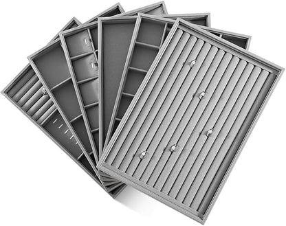 Dansmiy Linen 24 Grid Stackable Rings Earrings Display Tray, Brooch Ear Stud Cufflinks StorageTray, Jeweler Shop Counter Showcase Table Top Organizers, Makeup Table Drawer Insert Jewelry Tray