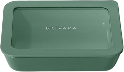 Ceramic Coated Glass Food Storage Container | No PTFE, PFOA, PFAS, and BPA | Reusable Non Toxic Meal Prep Container with Glass Lid | Easy To Store | 3 Cup Rectangle [Pine]