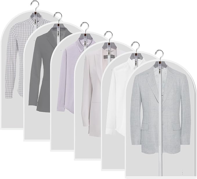 dust proof garment bags - set of 6 pcs 40 inch hanging clothing storage bags and cedar balls,for jacket, shirt, sweater, suit