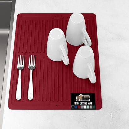 GORILLA GRIP 100% BPA-Free Patented Silicone Dish Drying Mat for Kitchen Counter, Water Catching Ribbed Design, Easy Clean Waterproof Sink Liner, Heat Resistant, Fits Under Rack, 12x16 Inch, Red