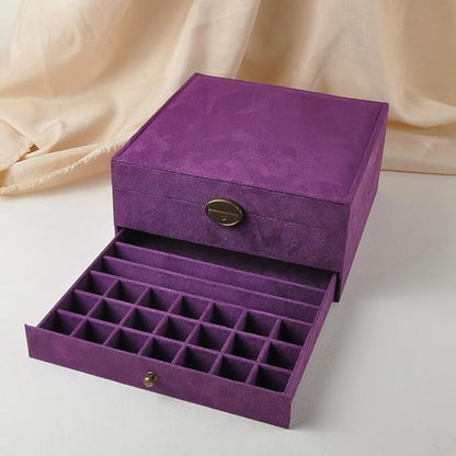 Jewelry Organizer 5 Layers Velvet Square Jewelry Box Women Necklace Ear studs Display Bangles Large Jewelry Storage Case Drawer GY306 (purple)