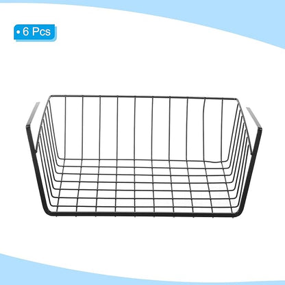PATIKIL Under Shelf Basket, 6 Pack Small Sliding Under Cabinet Shelf Hanging Metal Storage Rack Organizer Space Saving for Kitchen Pantry Bookshelf 13"L x 10.2"W x 4.7"H, Black