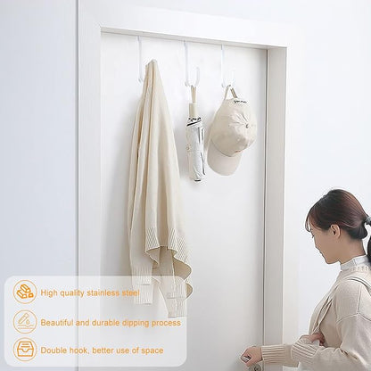 Double Sided Over The Door Hooks for Clothes. Over The Door Hanger Hook Set of Two. Towel Hanger for Bathroom, Wreath Hook, Coat Rack Hat Organizer or Plant Hooks for Ceiling 2 Pack