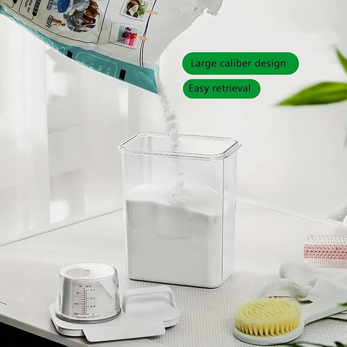 60.8OZ Clear Laundry Detergent Dispenser, Double Sealed Storage Container with Wide Mouth & Funnel Design, Transparent Leak-proof Organizer for Laundry Room, Fabric Softener, Bleach