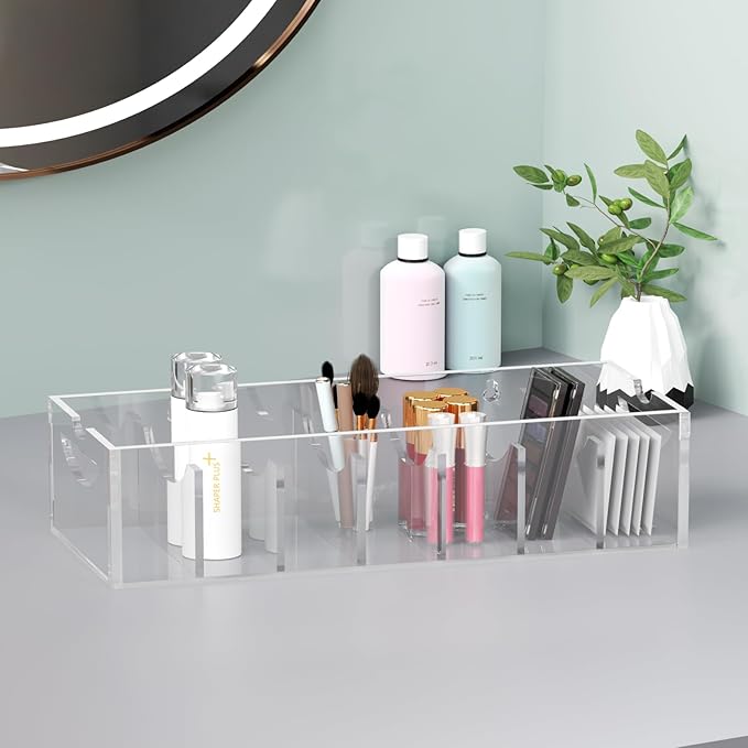 ZhiYo-Life Acrylic Belt Organizer with Dust Cover – Clear Belt Storage Box for Closet or Drawer, Belt and Tie Display Holder Case with 7 Compartments for Men and Women